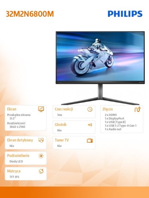 Monitor 32M2N6800M 31.5 cala IPS Mini-LED 4K 144Hz HDMIx2 DP HAS Ambiglow