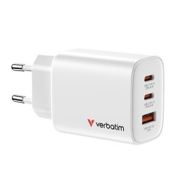 Verbatim Essentials, Ładowarka sieciowa GaN USB-A QC 3.0, 2 USB-C PD 3.0, biała, 65W, wtyczki EU/UK/US/AUS