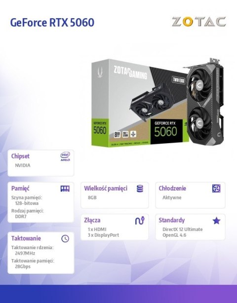 Karta graficzna GeForce RTX 5060 TWIN EDGE 8GB GDDR7 128bit 3DP/HDMI