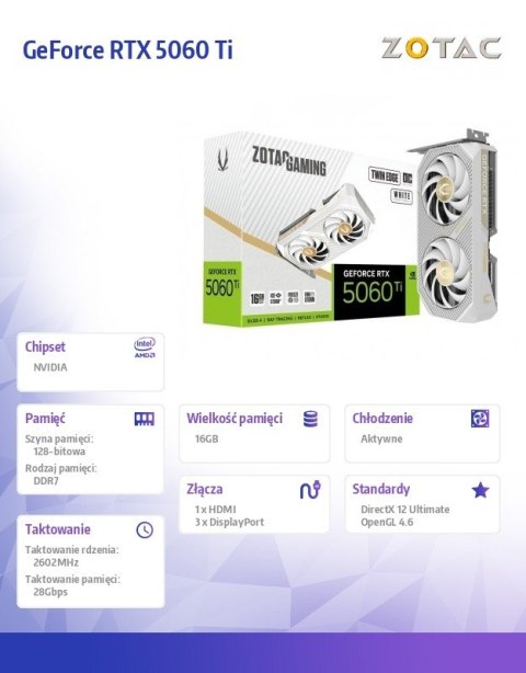 Karta graficzna GeForce RTX 5060 Ti 16GB TWIN EDGE OC GDDR7 128bit biała