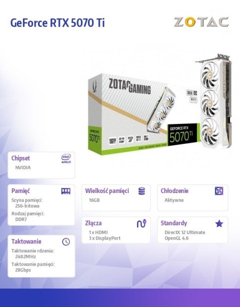 Karta graficzna GeForce RTX 5070 Ti SOLID CORE OC 16GB GDDR7 256bit 3DP/HDMI biała