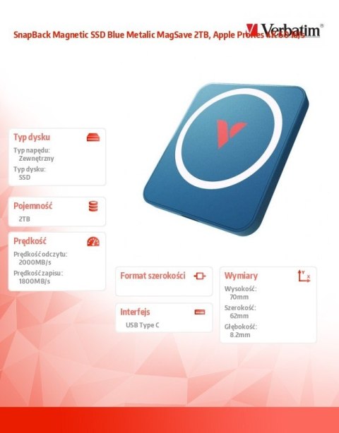 SnapBack Magnetic SSD Blue Metalic MagSave 2TB, Apple ProRes 4K 60 kl/s