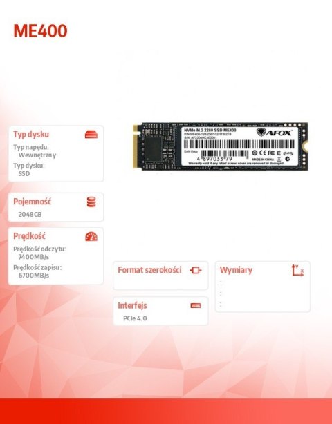 Dysk SSD ME400 M.2 PCI-E 4.0 x4 2TB TLC 7.4 / 6.7 GB/s NVMe