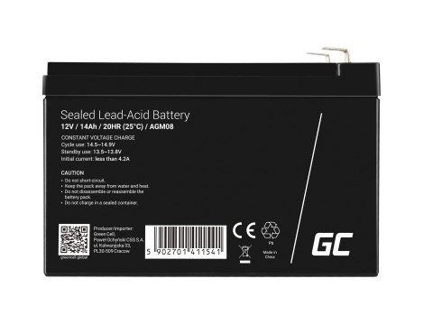Green Cell AGM VRLA 12V 14Ah maintenance-free bateria do the alarm system, cash register, toys