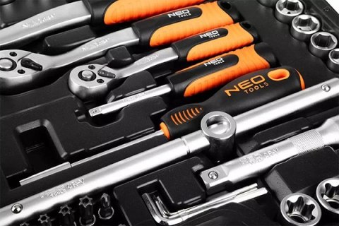 Zestaw kluczy nasadowych10-216, 216 szt, rozmiary 1/2, 1/4, 3/8, walizka, NEO TOOLS