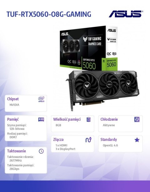 Karta graficzna GeForce RTX 5060 TUF GAMING OC 8G GDDR7 128BIT HDMI/3DP