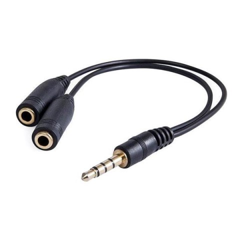 Audio redukcja, Jack (3.5mm) M 4-polowy - 2x Jack (3.5mm) F, 0.2 m, stereo, czarna