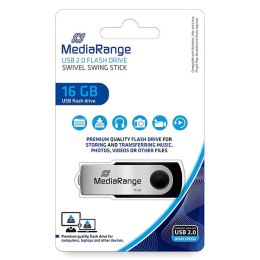 MediaRange USB flash disk, USB USB 2.0, 16GB, czarny, MR910, USB A, swivel / twister