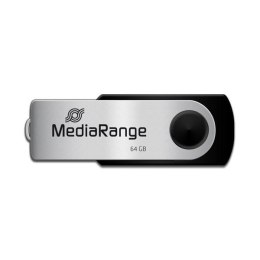 MediaRange USB flash disk, USB USB 2.0, 64GB, czarny, MR912, USB A, swivel / twister