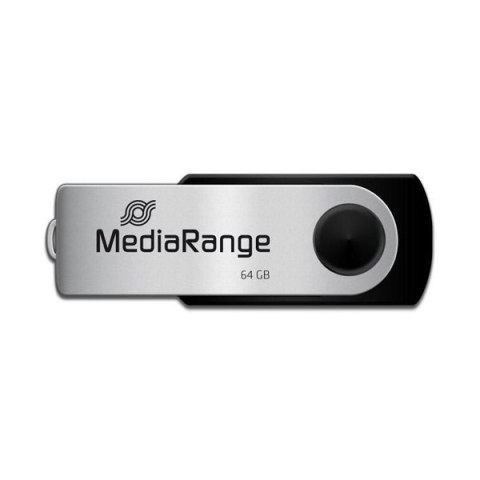 MediaRange USB flash disk, USB USB 2.0, 64GB, czarny, MR912, USB A, swivel / twister