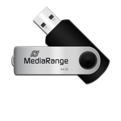 MediaRange USB flash disk, USB USB 2.0, 64GB, czarny, MR912, USB A, swivel / twister