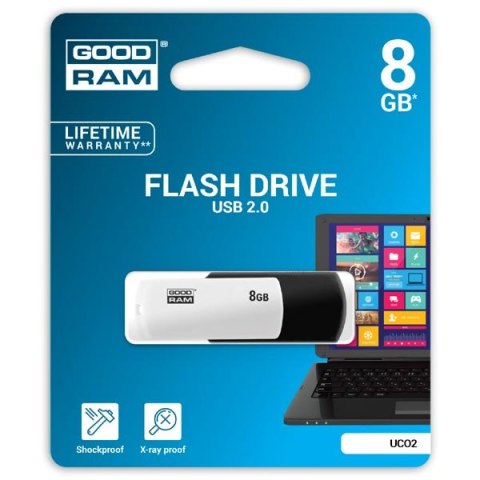 Goodram USB flash disk, USB 2.0, 8GB, UCO2, czarny, UCO2-0080KWR11, USB A, z obrotową osłoną, EOL