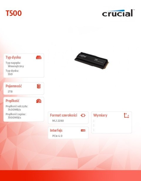Dysk SSD T500 2TB M.2 NVMe 2280 PCIe 4.0 7400/7000