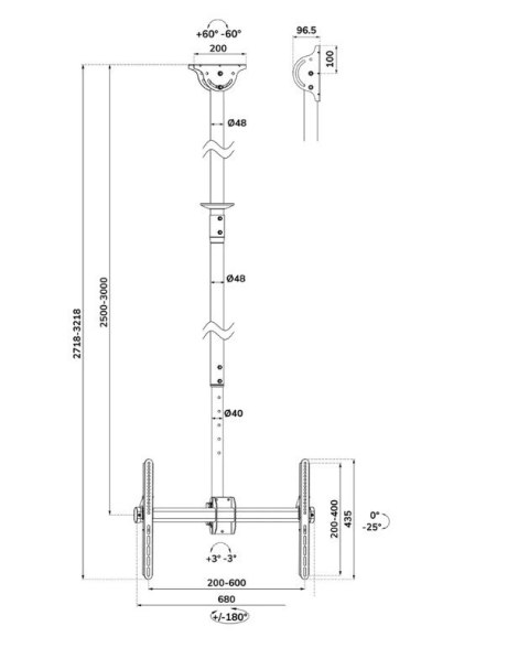 Uchwyt sufitowy TV/LCD CL35-440BL16XL 37-70 cali 50kg