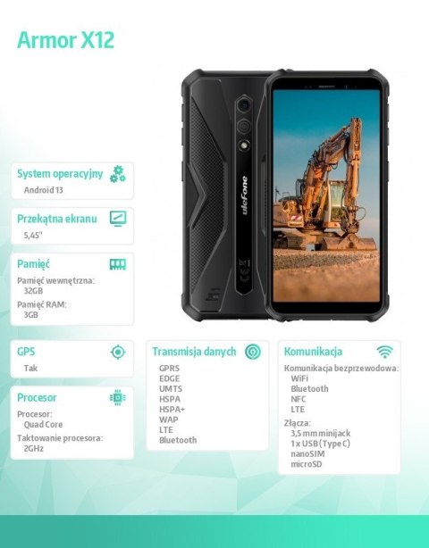 Smartfon Armor X12 4G 3/32GB IP69K Czarny