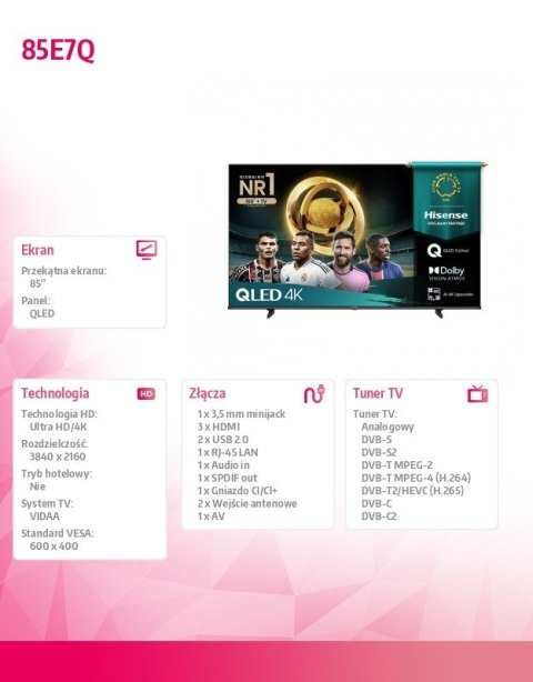 Telewizor QLED 85 cali 85E7Q