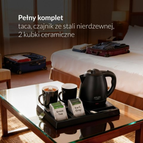 Czajnik hotelowy AD 1387 z tacką z 2 kubkami 1l, inox