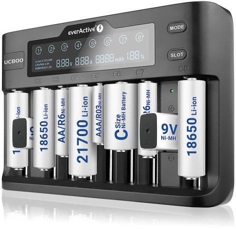 Ładowarka do akumulatorków cylindrycznych Li-ion oraz Ni-MH everActive UC-800