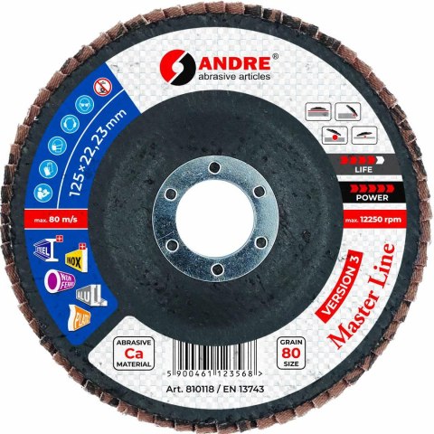 ANDRE ŚCIERNICA LISTKOWA 125mm P 80 CERAMICZNA MASTER LINE WERSJA III