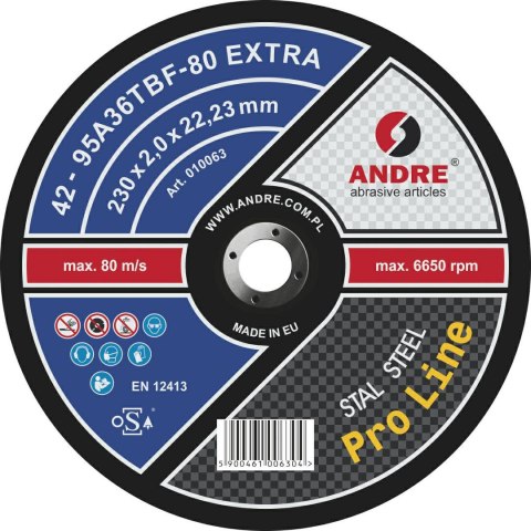 ANDRE TARCZA DO METALU 230 x 2,0mm METAL ODGIĘTA PRO LINE