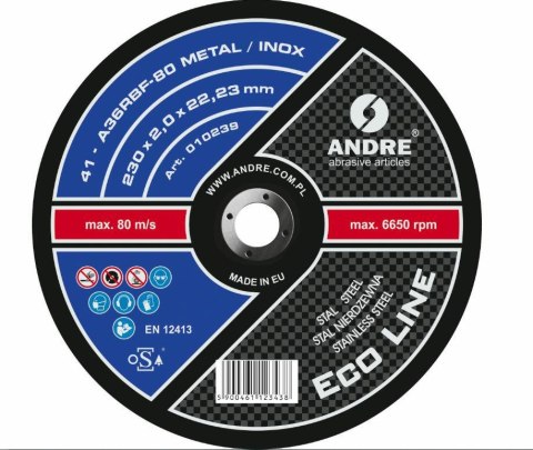 ANDRE TARCZA DO METALU 230 x 2,0mm METAL/INOX ECO LINE A36RBF