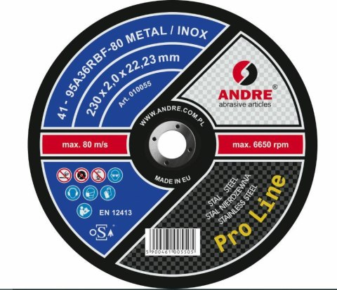 ANDRE TARCZA DO METALU 230 x 2,0mm METAL/INOX PRO LINE 95A36RBF