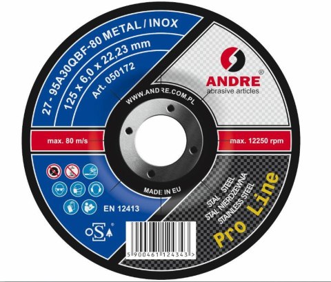 ANDRE TARCZA DO SZLIFOWANIA METALU 125 x 6,0mm METAL/INOX PRO LINE 95A30QBF