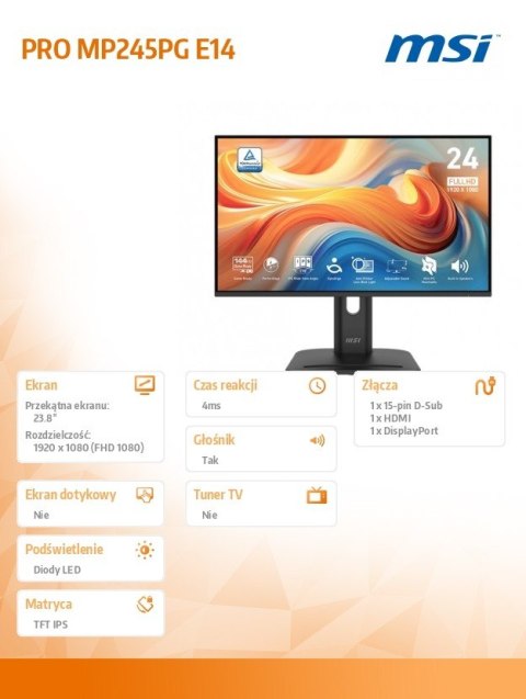 Monitor PRO MP245PG E14 23.8 cala/LED/FHD/Flat/144Hz/Black