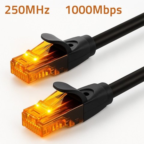Kabel patchcord UTP | kat.6 | 2 x RJ-45 | High speed 1Gb/s | Pozłacane styki | 15m | Czarny