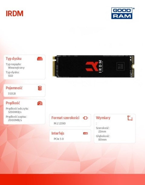 Dysk SSD IRDM 512GB M.2 PCIe 3x4 NVMe 2280 3300/2000
