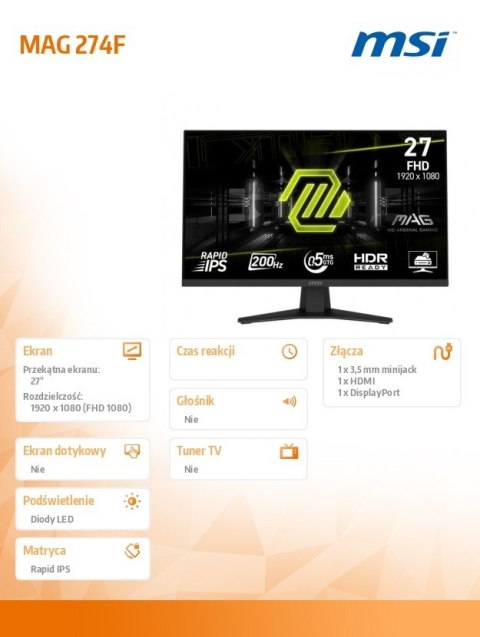 Monitor MAG 274F 27 cali/LED/FHD/Flat/200Hz/czarny