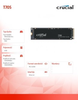 Dysk SSD T705 4TB M.2 NVMe 2280 PCIe 5.0 14100/12600