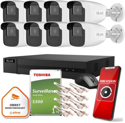 Zestaw monitoringu Hilook by Hikvision 8 kamer IP IPCAM-B2-50IR 1TB dysk